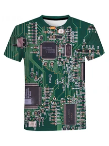 Футболка с электронным чипом в стиле хип-хоп для мужчин и женщин, футболка оверсайз с 3D-принтом машины, Стильная летняя футболка в стиле Хара...