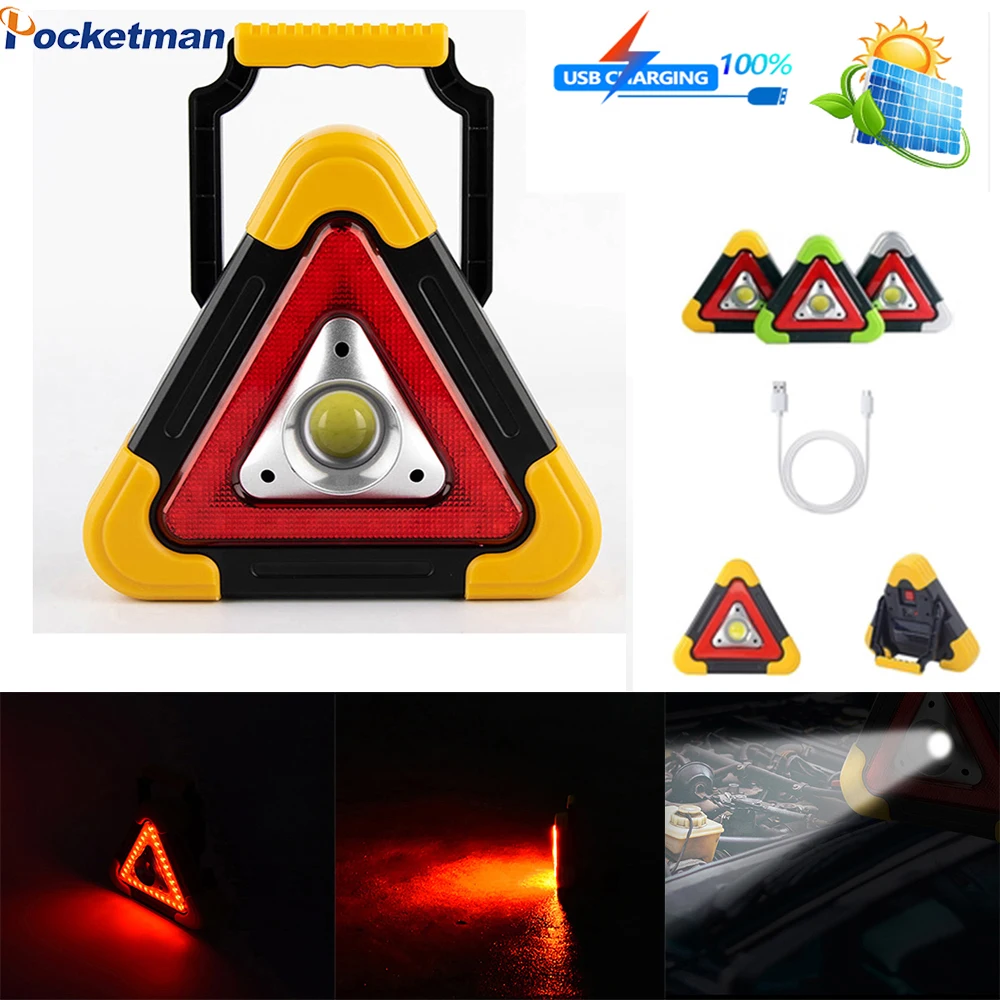 

Triangle Warning Light Car COB LED Work Light Road Safety Emergency Fault Lamp USB Rechargeable Solar Searchlight Portable Lamp