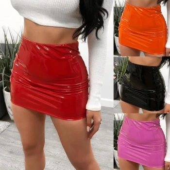 

Women Sexy Skirt Bright Shiny Leather Bodycon Slim Micro Mini Evening Party Clubwear Stretch Tight Pencil Skirts 2020