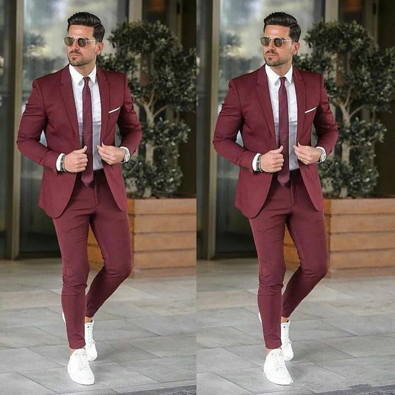 42 Burgundy Coat Pants Mens Wedding Suits Business Man Blazers Bridegroom Blazer Groom Tuxedos Costume Homme 2Piece Terno Masculino