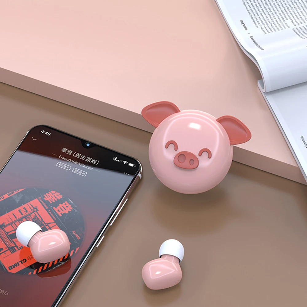 TWS Bluetooth Kid Earphone touch control Stereo Wireless Cartoon Earbuds Animal shape pig mouse cute earphone for girl