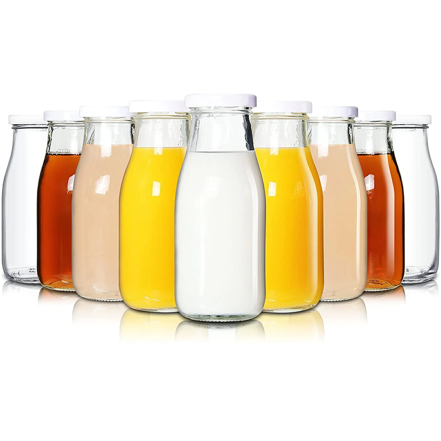  16 oz Glass Juice Bottles With Caps (2 Pack) - Reusable Glass  Bottles with 6 Tamper Proof Snap-On Caps - Food Grade Glass Bottles - Juice  Containers with Lids for Cold