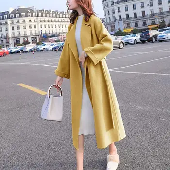

2019 Coat Women Wool Plus Size Autumn Winter Fashion New Vintage Elegant Solid Lapel Sashes Coat Cashmere Woolen Coat Winter