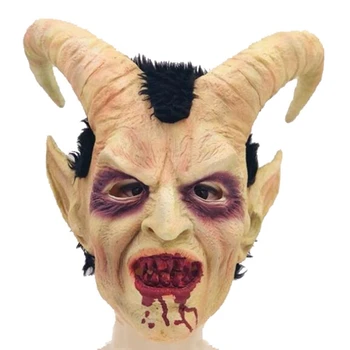 

Scary Mask Demon Devil Lucifer Horn Latex Masks Halloween Movie Cosplay Decoration Festival Party Supply Props Adults Horrible