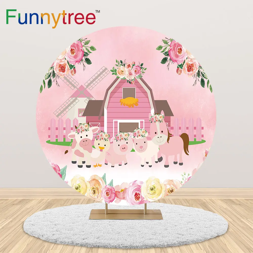 Funnytree Zenon Farm круглый фон для дня рождения розовый цветок ветряная мельница