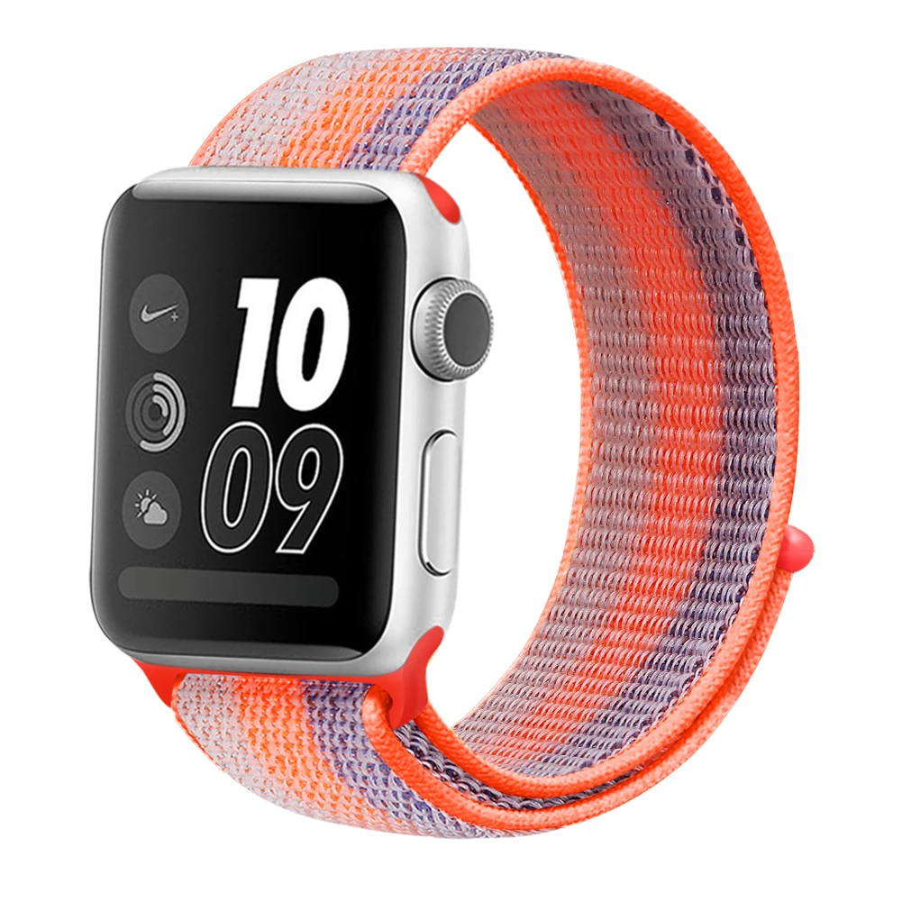 stripe orange red Спортивный тканый нейлоновый ремешок для apple watch 38 мм 42 мм 40 мм 44 мм наручный браслет регулируемый нейлон для iwatch ремешок серии 1/2/3/4 - Цвет ремешка: stripe orange red