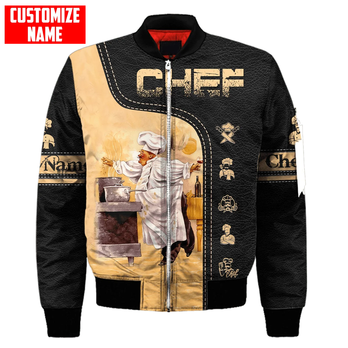 Männer Mode Bomber Custom Name Master Chef 3D All Over Gedruckt Winter Zipper Jacke Casual Unisex Harajuku Streetwear Mantel FX-05 – Detail 9
