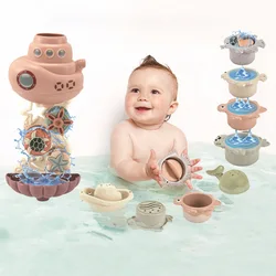 Jouets de bain pour bébé, douche, baignoire, tasse d'empilage, équipement sous marin, jeu d'eau pour enfants, cadeaux pour enfants de 1 à 4 ans 
