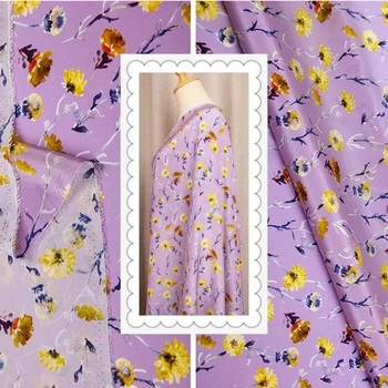 

100% mulberry silk crepe de chine fabric cloth material 138cm width 12 mm summerl printed breathable dress shirt clothing fabric