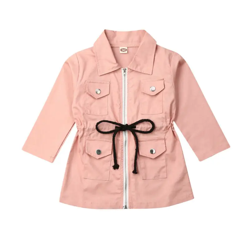 

Girls Fashion Long Sleeve Lapel Trench Kids Casual Pink Autumn Jacket Zipped Coat Outwear Outfit 1-7 Years