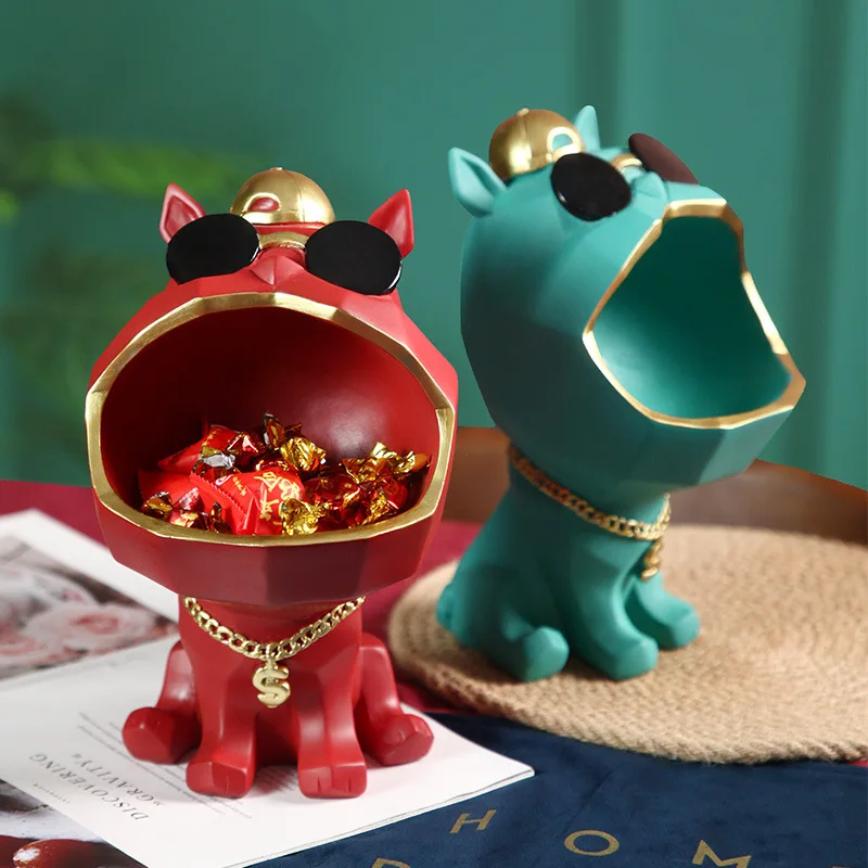 NORTHEUINS Cool Dog Figurines Big Mouth Storage Box Statue Resin Animal Decorative Home Decoration Accessories for Living Room