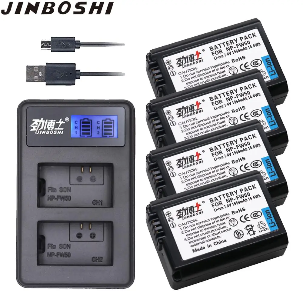 4Pcs 1950mAh NP FW50 NP FW50 Replacement Battery + LCD USB Dual Charger