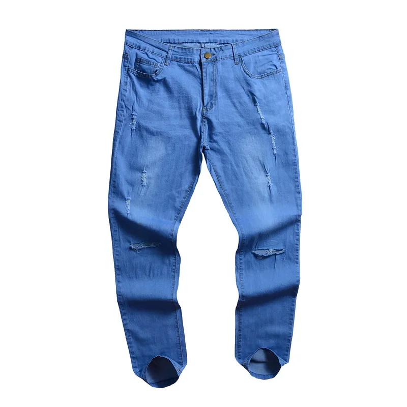 Мужские рваные джинсы для мужчин, повседневные Черные синие обтягивающие облегающие джинсовые штаны, байкерские джинсы в стиле хип-хоп с сексуальными дырками, джинсовые штаны