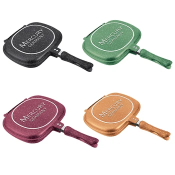 

Die Casting Aluminum Non-stick Double Fry Pan with Spray Silicone Handle Wok