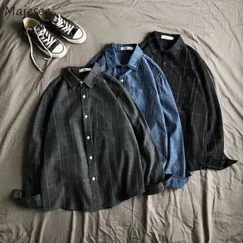 

Shirt Men Clothing 2020 Korean Style Plus Size Hot Sale Mens Shirts Casual Harajuku Trendy Comfortable Males BF Loose Plaid Chic