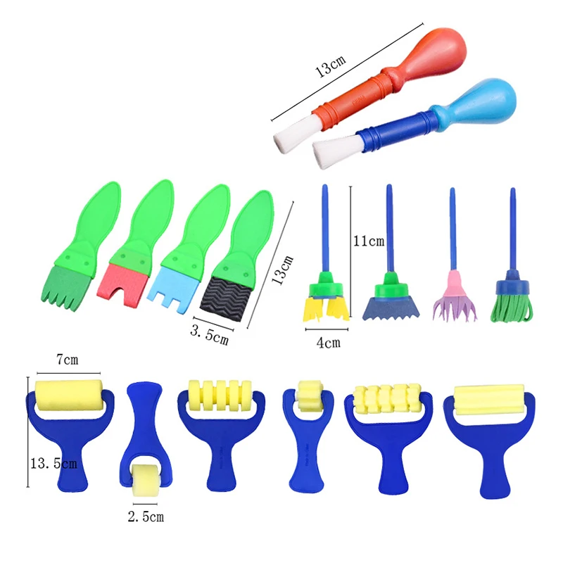 16pcs tools toy 16 шт. DIY Набор для рисования, губка, кисти, художественные инструменты, раннее образование, граффити, инструменты для рисования, ролик, игрушки для детей, подарок - Цвет: 16pcs tools toy