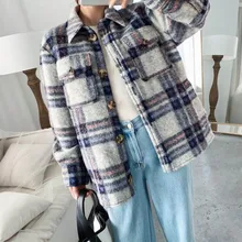 Британский стиль, рубашка с узором, шерстяное пальто, куртка, женское однобортное шерстяное пальто для женщин