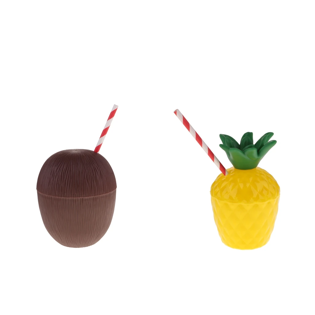 1Pc Tropical Fruit Coconut Pineapple Drink Cup with Straw Hawaiian Luau Summer Party Supplies | Дом и сад