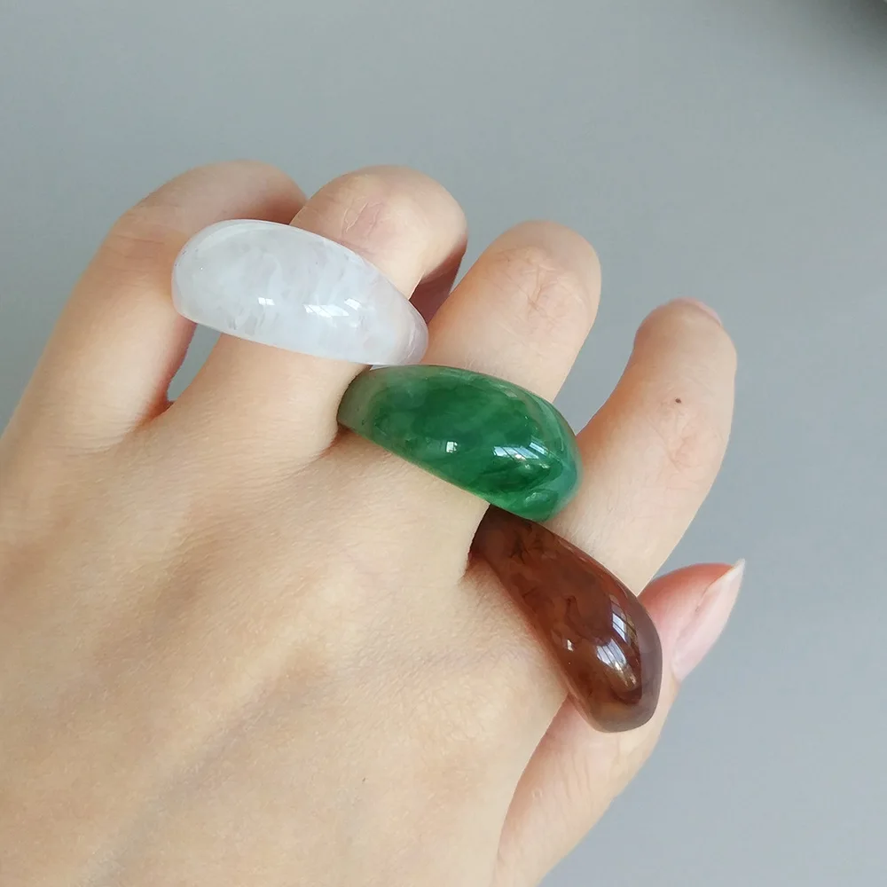 New Vintage Transparent Colorful Acrylic Resin Ring Set Korea Fashion Geometric Aesthetic Jewelry Ring For Women 2021 Trend Punk