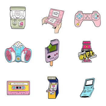 

Cartoon Handheld Game Enamel Pins Custom Pink Purple Nostalgic Gashapon Brooches Bag Button Badge Fashion Jewelry for friends
