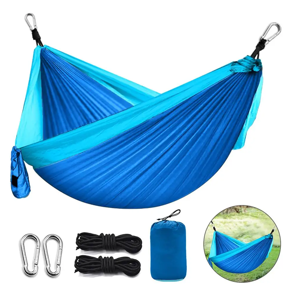 

Single Double Hammock Adult Outdoor Backpacking Travel Survival Hunting Sleeping Bed Portable With 2 Straps 2 Carabiner