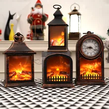 LED Fireplace Light Simulation Retro Portable USB Battery Oil Lamp for Christmas New Year Patio Home Table Lamp Decor Wind Lante