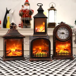 LED Fireplace Light Simulation Retro Portable USB Battery Oil Lamp for Christmas New Year Patio Home Table Lamp Decor Wind Lante