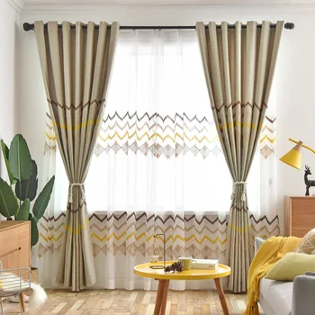 

Modern Simple Geometric Wave Embroidered Curtains For Living Room Nordic White Stripe Curtains Screen Bedroom Tulle DS401&40