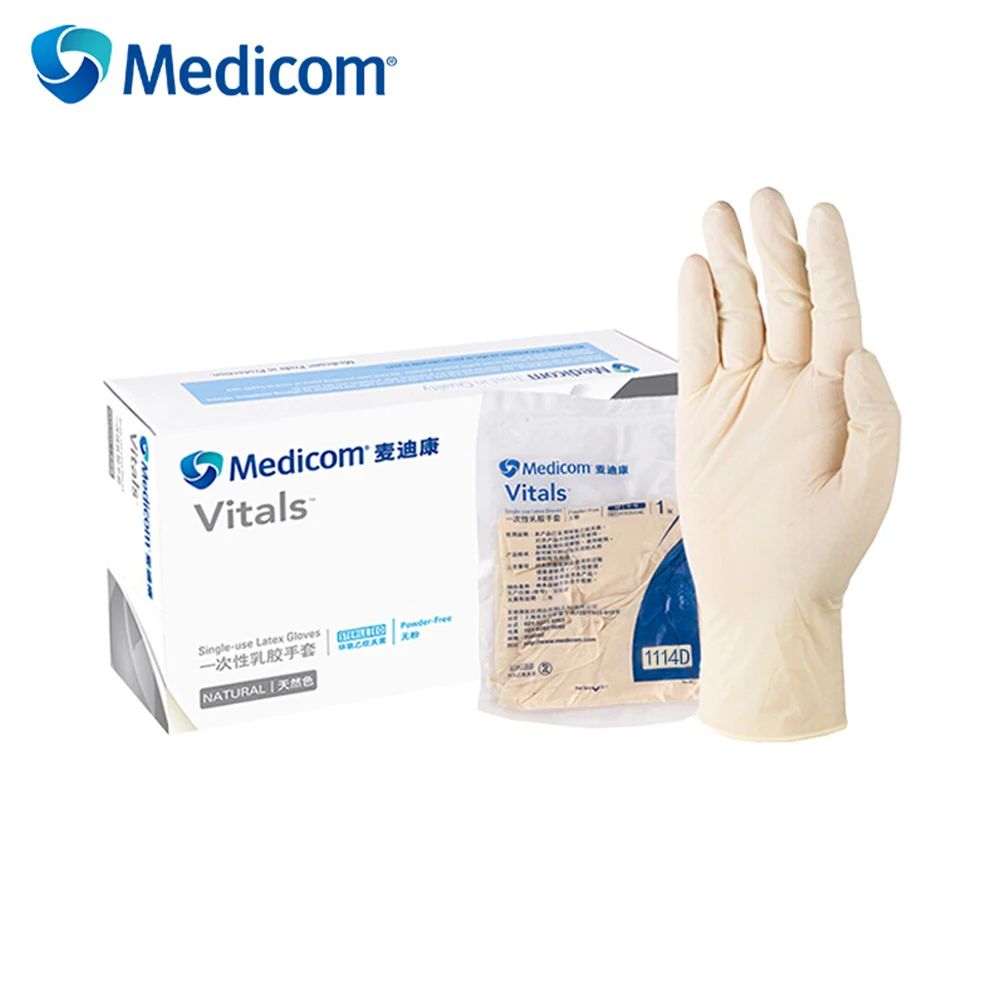 

Medicom 35 Pairs/Box1114B Disposable Latex Gloves Pockmark Surface Powder Free Sterilized Type Research Industrial Work Gloves