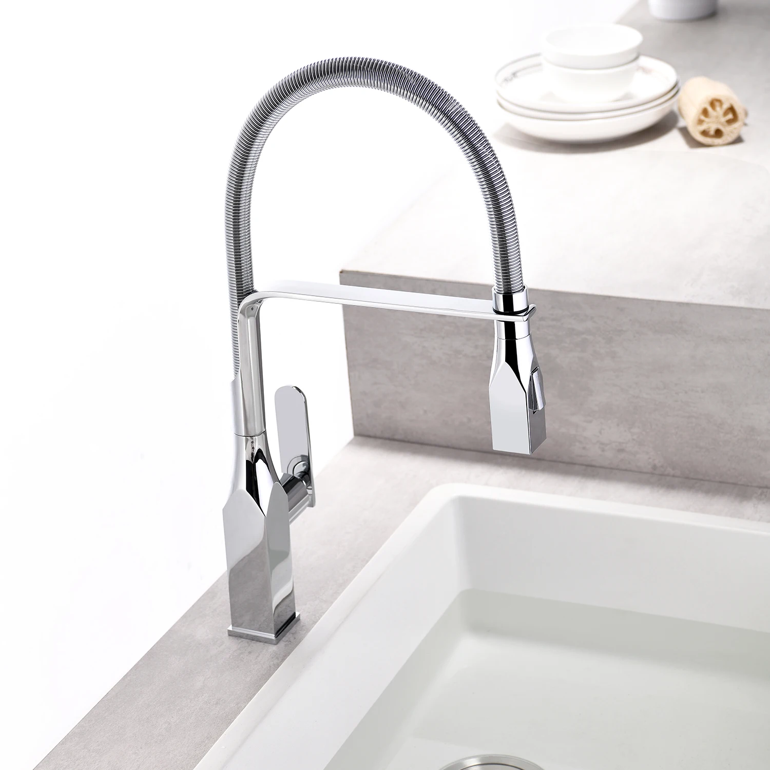 

Kitchen Faucets 304 Stainless Steel Ceramic Valve Water Tap with 2 Spray Modes Single Handle High Arc Bathroom Basin Sink Faucet
