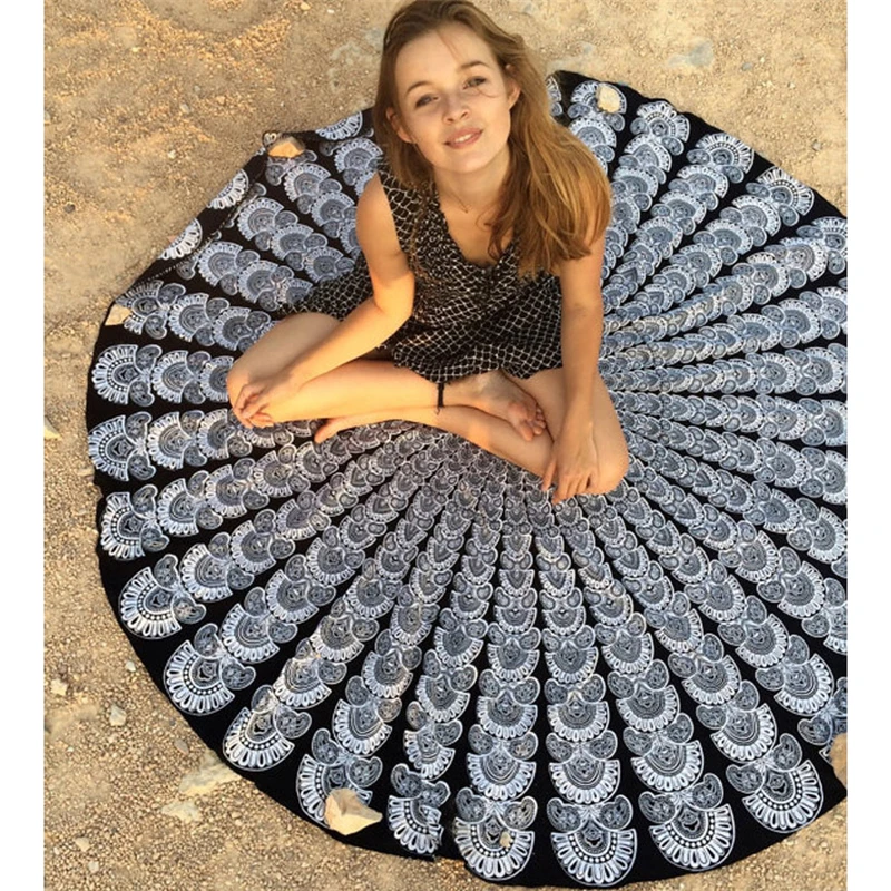 

Large Round Beach Towel Yoga Mat Mandala Tapestry Wall Hanging Boho Decor Polyester Beach Blanket Towel Beach Serviette De Plage