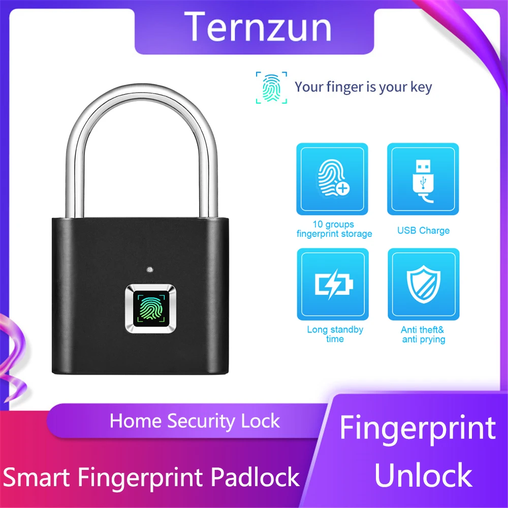 

Smart Fingerprint Lock USB Charging Padlock Quick Fingerprint Recognition Unlock Keyless Security Lock For Door Luggage Case