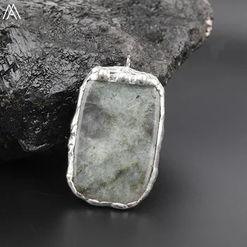 

Rectangle Natural Labradorite Stone Plated Tin Edges Pendant Necklace Jewelry Making DIY For Women GH-499AMAE