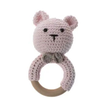 

Nursing Baby Teether Natural Wooden Teething Ring Hand Weave Organic Rattle Toys DXAD