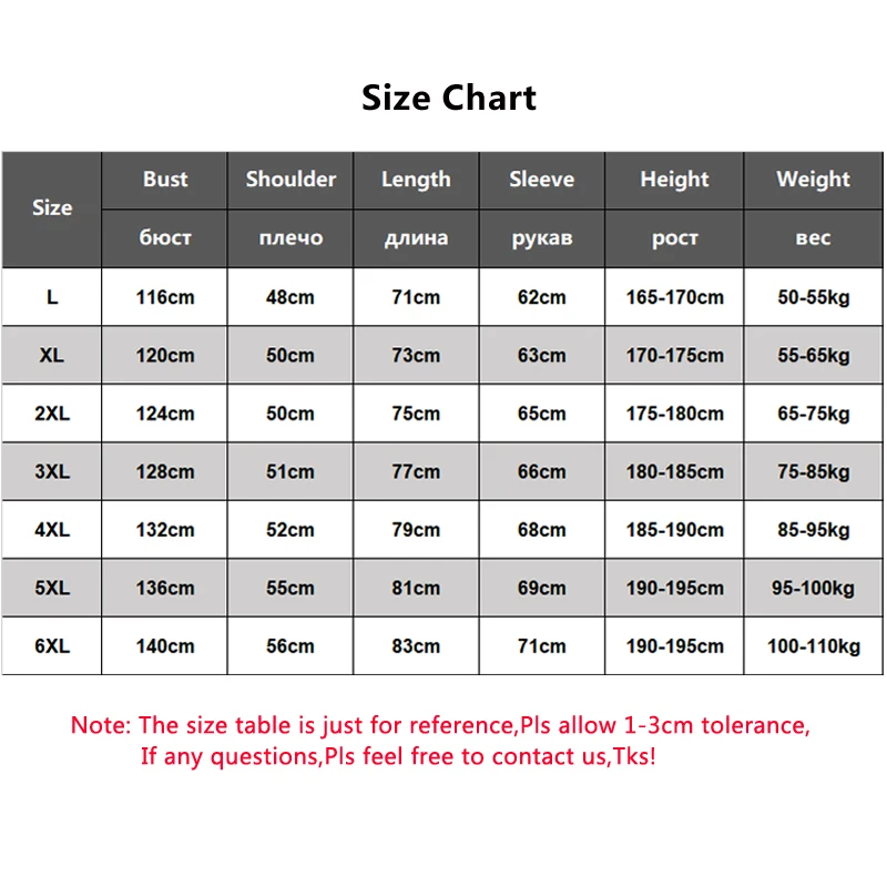 size chart fleece jacket men