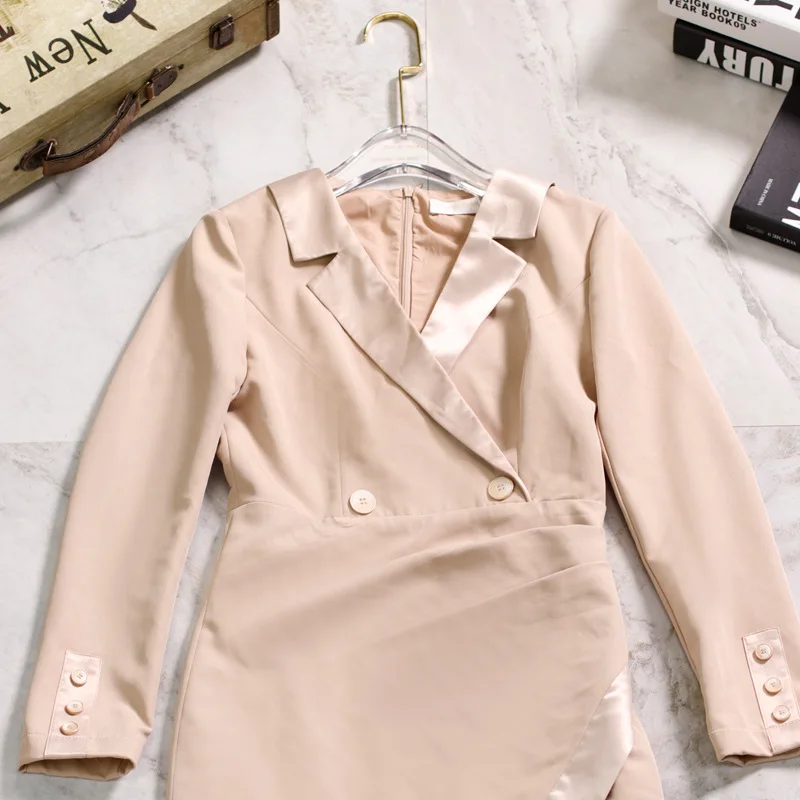 Autumn Fashion Women Dresses Turn Down Neck Double Buttons Long Sleeve Bodycon Pencil Dresses Office Lady Dresses Z2862