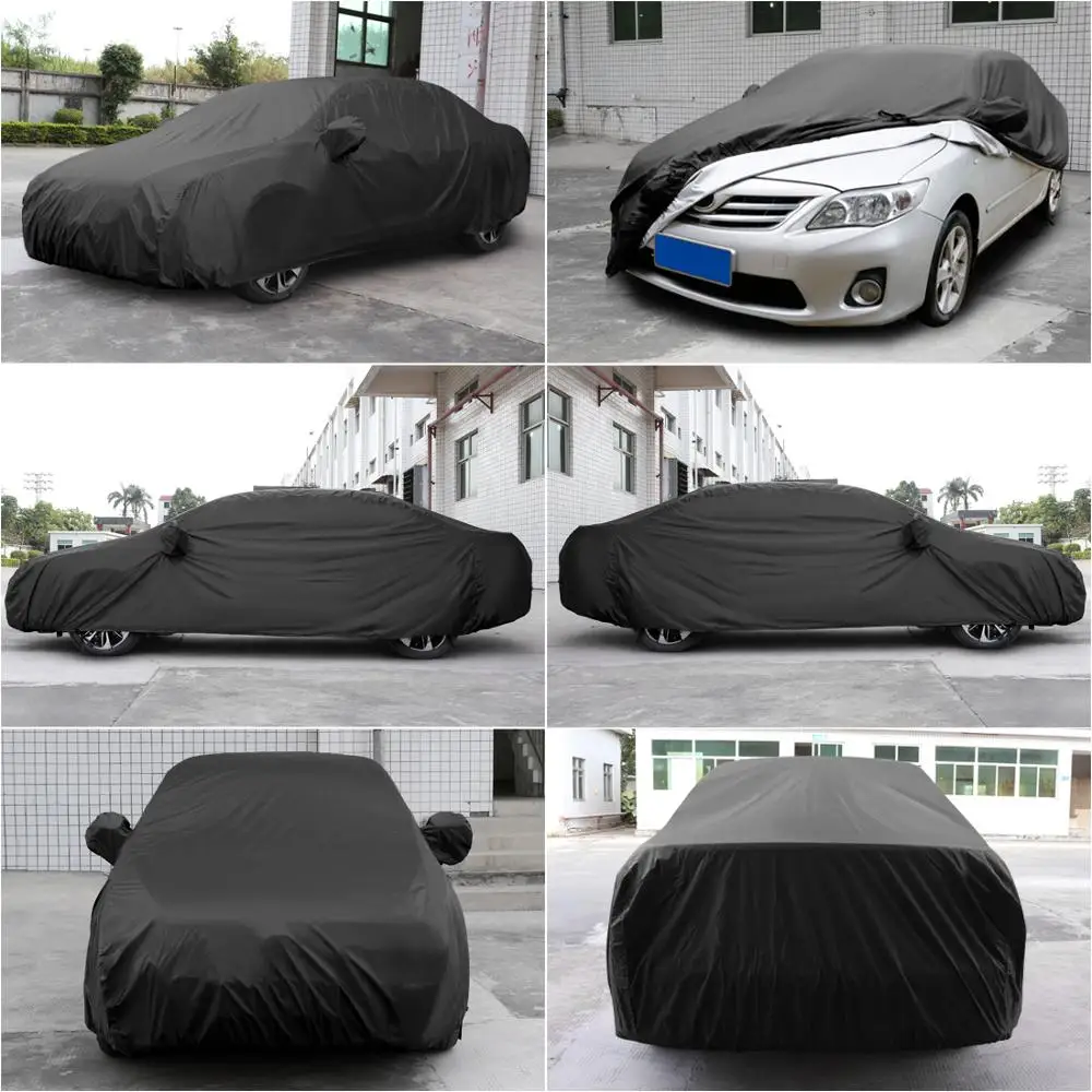 Fabric Full Car Covers Universal Breathable Waterproof Black Sun Protection  Cover Dust Rain Snow Full Car Sedan SUV Protection