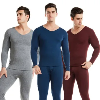

1 Set = Coat + Trousers Autumn Winter Thermal Long-Johns Tight Warm V-Neck Clothing Long Pants Thermo Solid Color Leggings