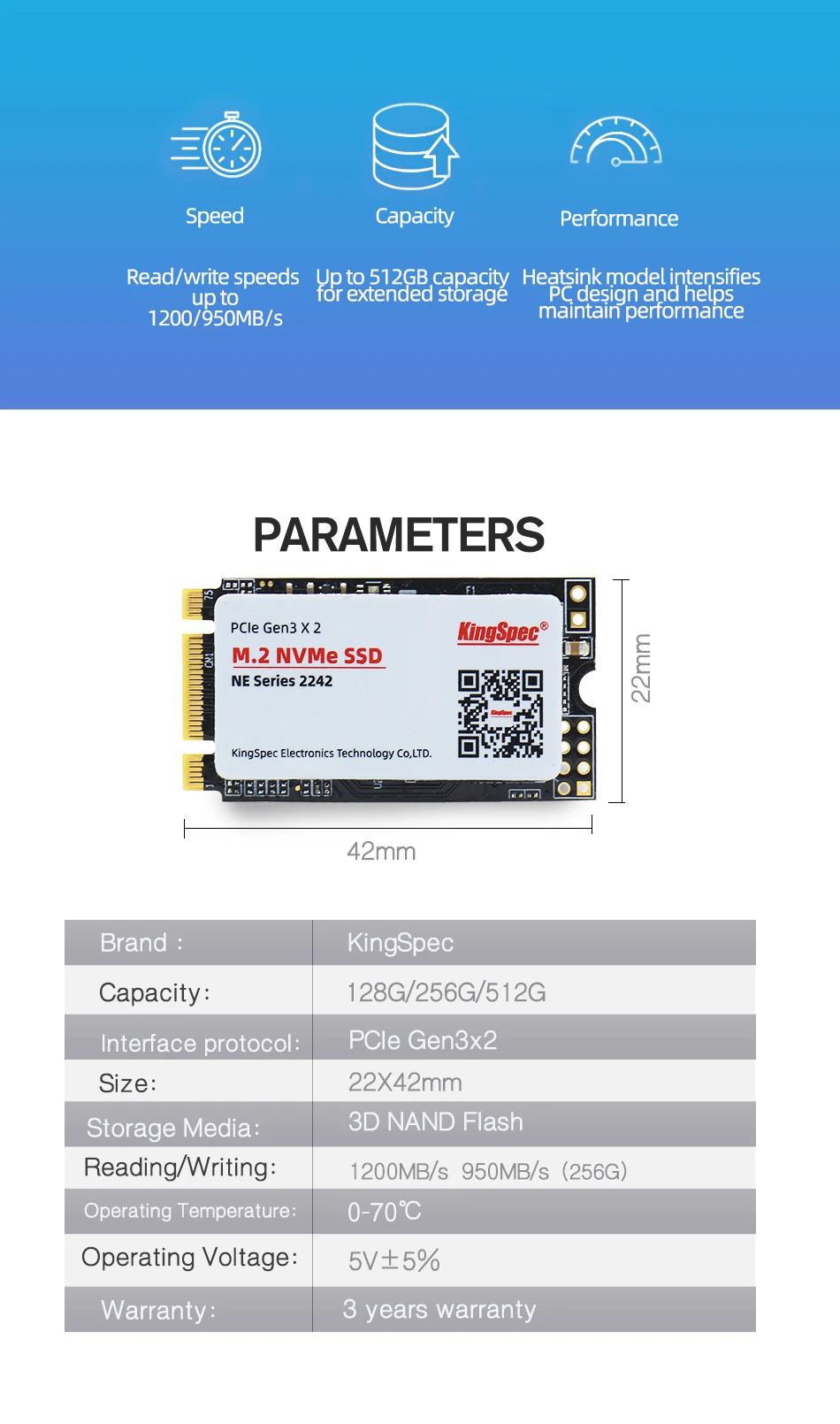 KingSpec 22x42 мм PCI-e сигнал Gen3.0x2 NVMe внутренний M.2 SSD 128 Гб жесткий диск HD SSD M2 PCIe жесткий диск для ноутбука ПК