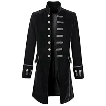 

Retro Long Sleeve Jackets Coats Mens Self-cultivation Velvet Goth Steampunk Pure Color Frock Thick Fashion Windbreaker Overcoats