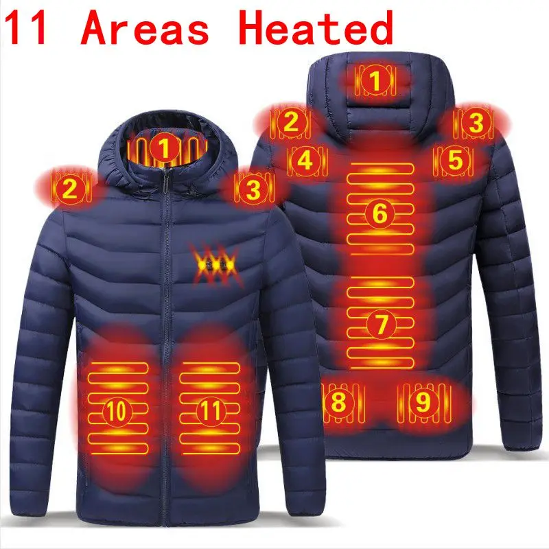 Men 11 Areas Heate Jacket Winter Warm USB Heating Vest Smart Thermostat