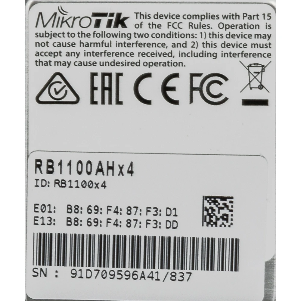 Роутер MikroTik RB1100AHX4 10/100/1000BASE-TX серый