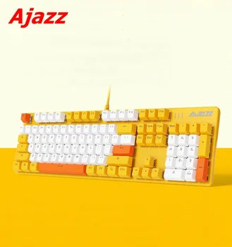 

New Ajazz Yellow PBT Keycap 104 Key USB Wired Ergonomic Backlit Notebook Desktop Mechanical Keyboard Black Blue Axis