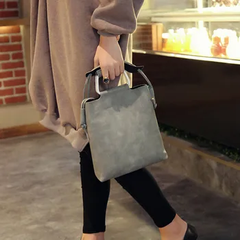 

Women Retro Bag Iron Handle PU Leather Handbag Shoulder Bags Portable Tote SER88