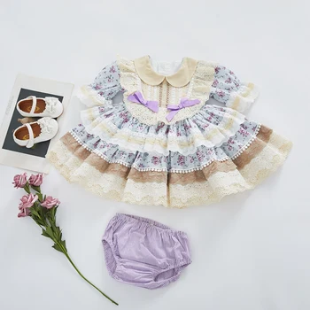 

2pcs Spanish Floral Dresses for Baby Girl Summer Spain Royal Clothes Set Children Lolita Frocks Toddler Birthday Boutique Dress