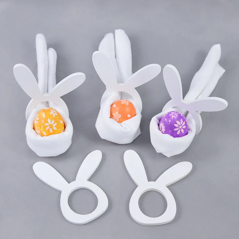 4PCWoodenBunnyEarsNapkinRingPaperTowelHolderTableDecoration