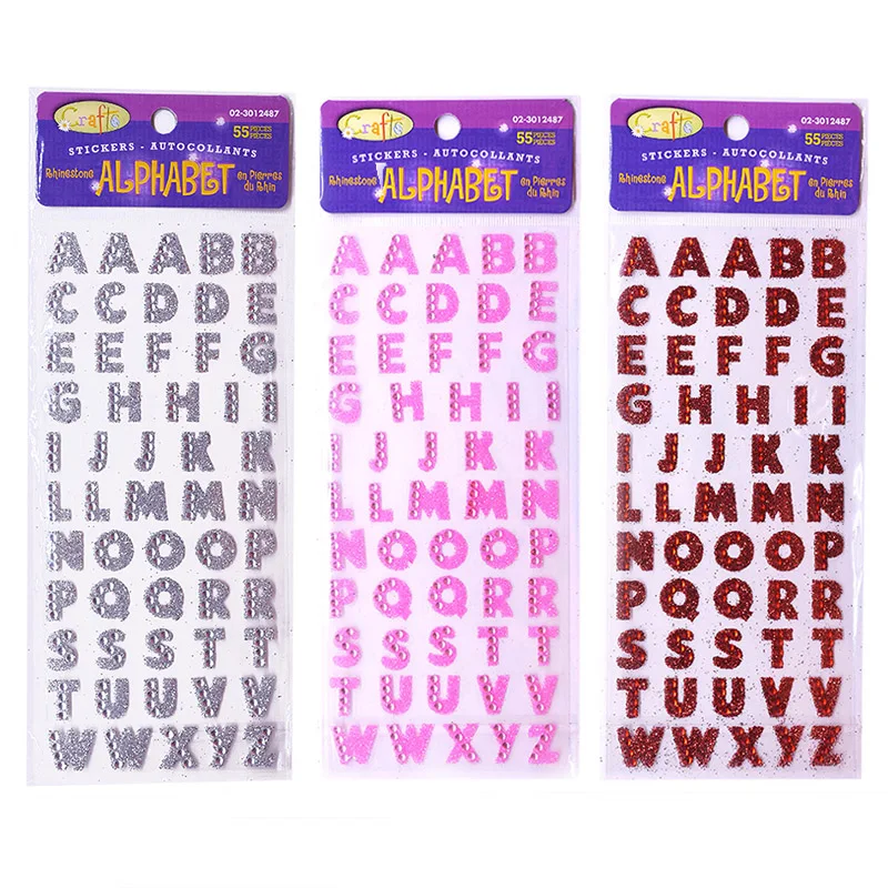 3Pcs/Lot Glitter Crystals Alphabet Letter Stickers DIY Handmade Scrapbooking Sticker Self Adhesive A-Z English Words Sticker