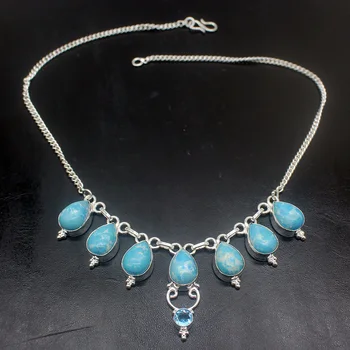 

Rare Stylish Unique Hot Sale BlueJasper Silver Color Women Necklace Chain 16 Inch HD251