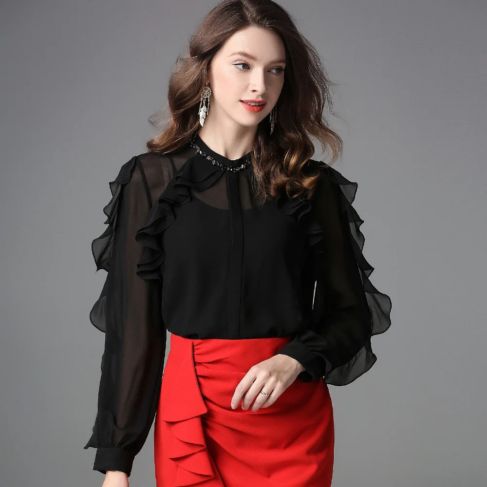 

Women's Shirt Spring Summer 2020 Office Silk Blouse Women Korean Vintage Shirts Womens Tops and Blouses Camisas Mujer MY2344