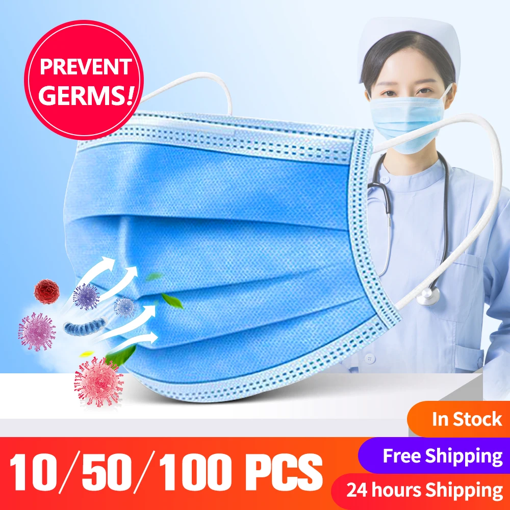 

Hot Sale 3-layer mask 50pcs Face Mouth Masks Meltblown cloth Masks Non Woven Disposable Anti-Dust Earloops Masks Fast delivery